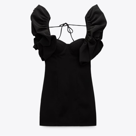 Zara VOLUMINOUS BLACK DRESS - Picture 13 of 14